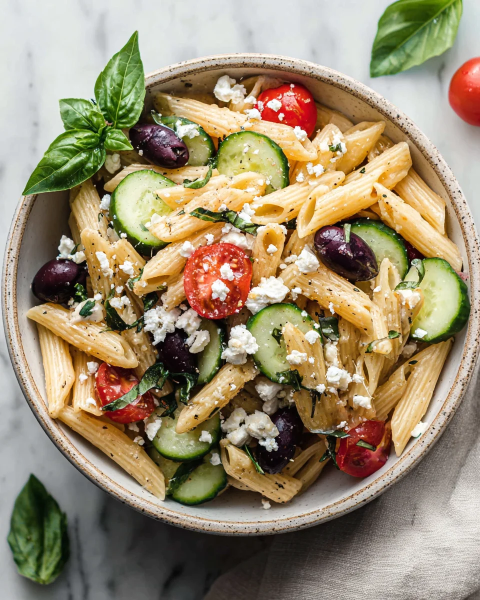 Greek summer pasta salad
