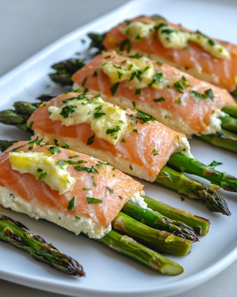 Asparagus and Lemon Basil Ricotta Stuffed Salmon Rolls with Lemon Sauce