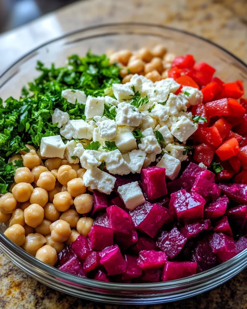 Chickpea, Beet & Feta Salad with Lemon-Garlic Vinaigrette
