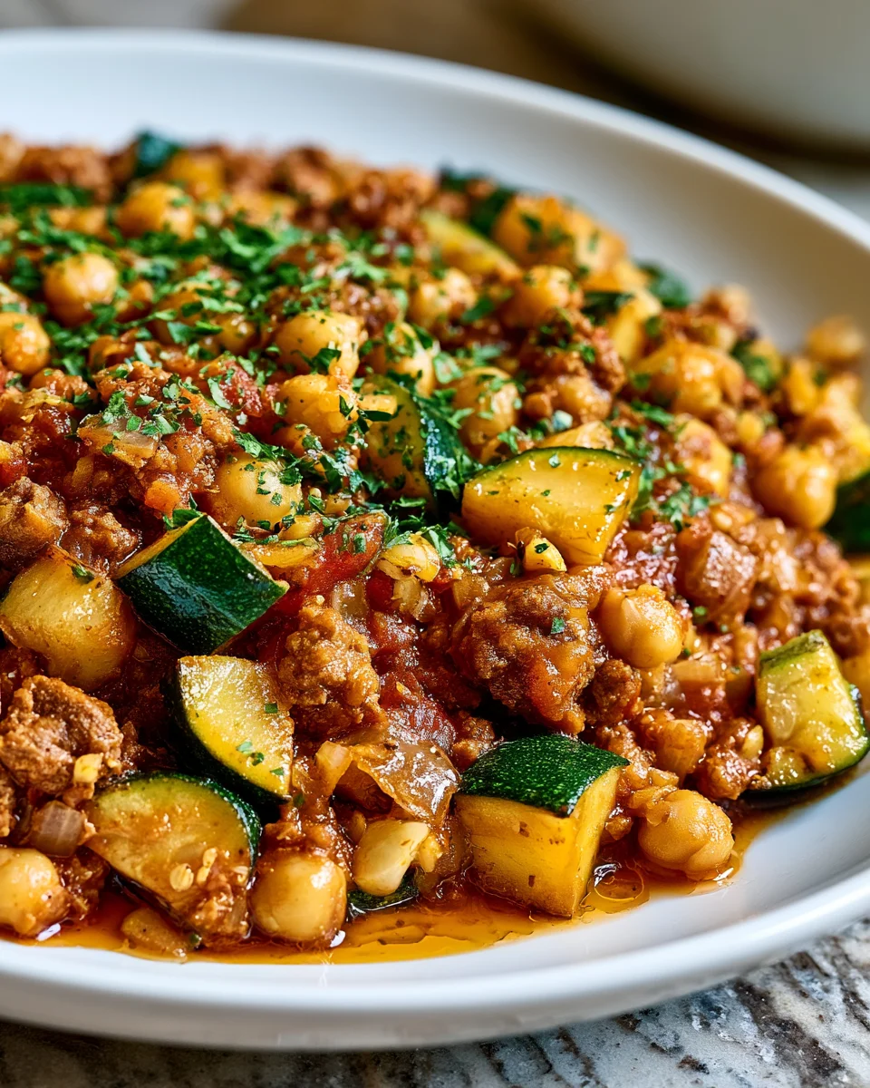 Ground Turkey Zucchini Chickpea Skillet