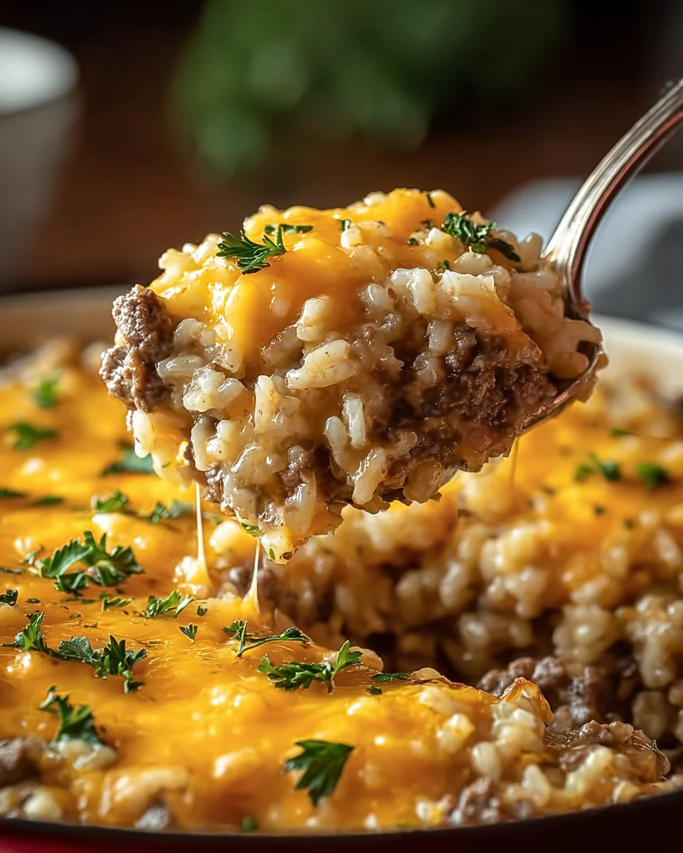 Cheesy Ground Beef Rice Casserole