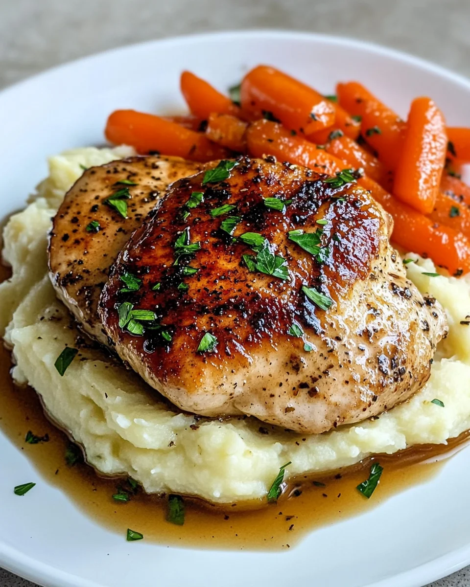 Garlic Herb Chicken with Mashed Potatoes and Glazed Carrots