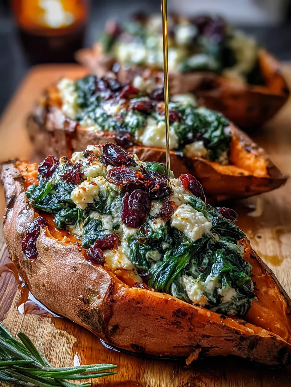 Creamy Ricotta & Spinach Stuffed Sweet Potatoes with Balsamic
