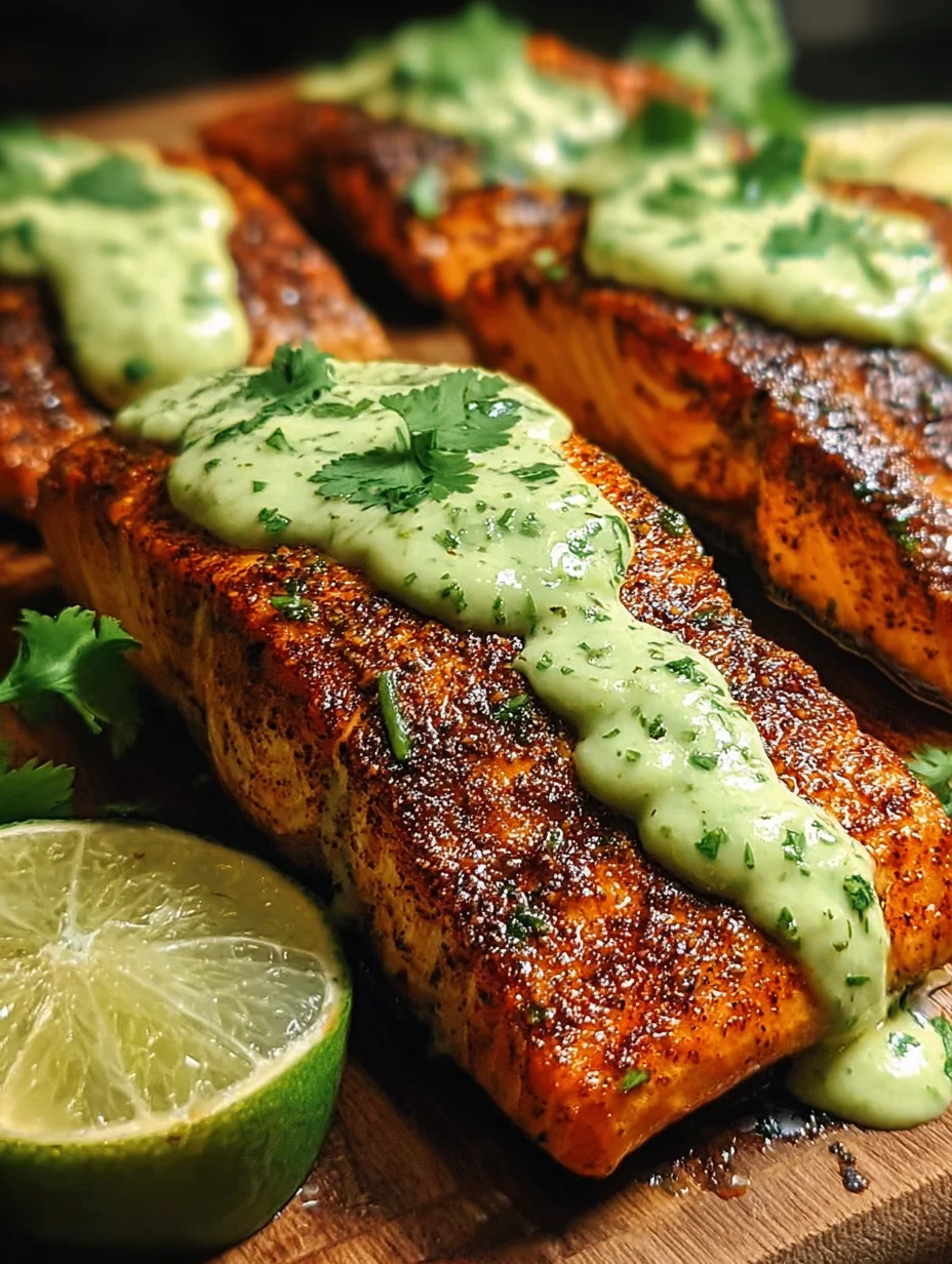 Baked Cajun Salmon with Creamy Avocado Lime Sauce