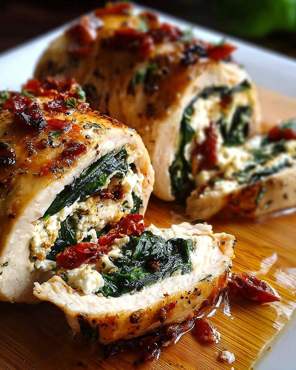 Rolled Up Chicken with Feta, Spinach, and Sun-Dried Tomatoes