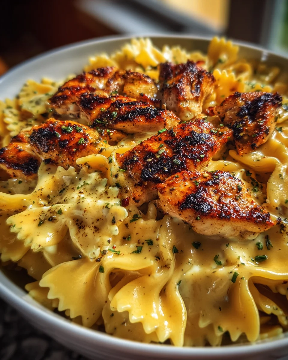 Garlic Butter Chicken Bowties with Cheesy Mozzarella Cream Sauce