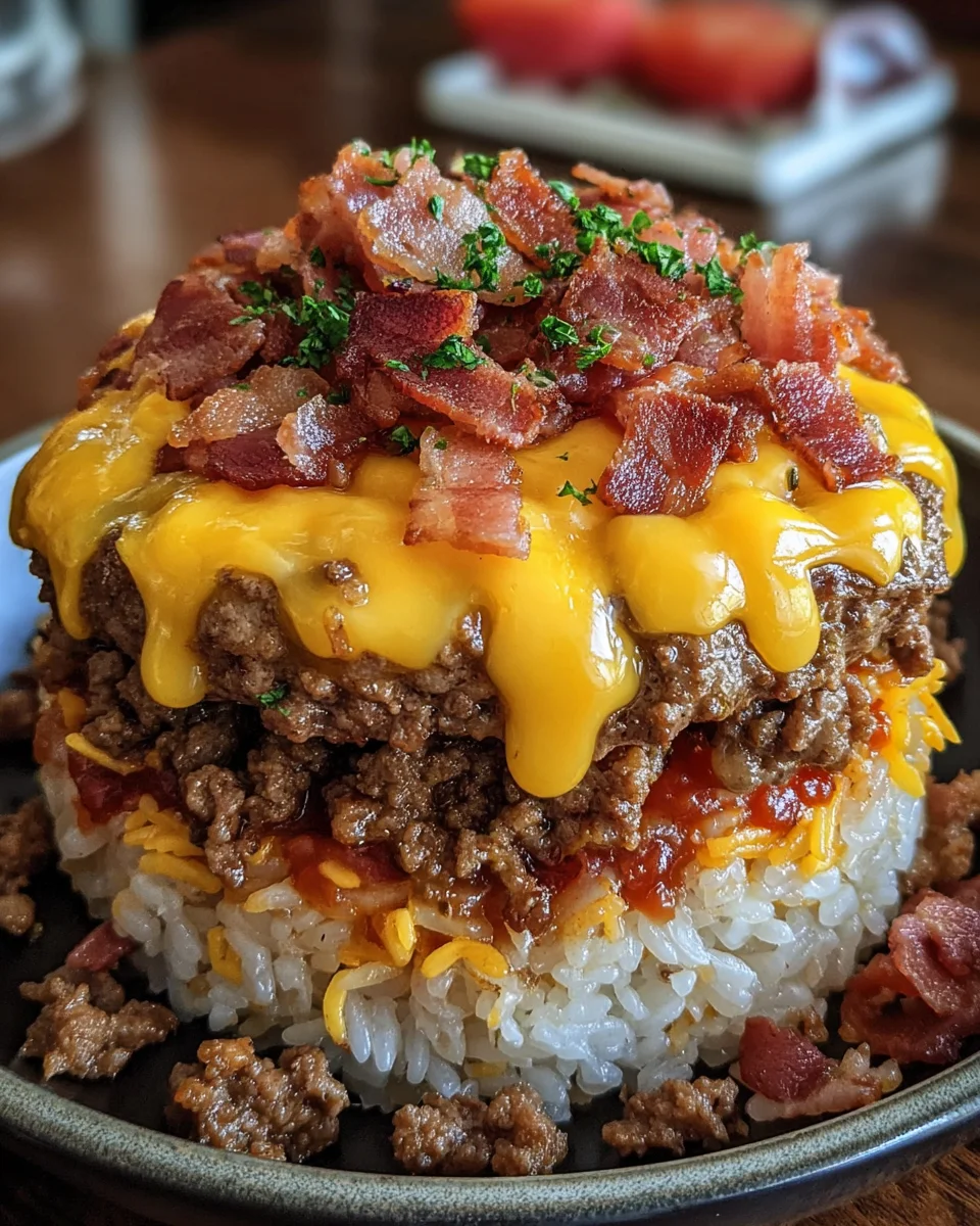 Bacon Cheeseburger Rice Stack