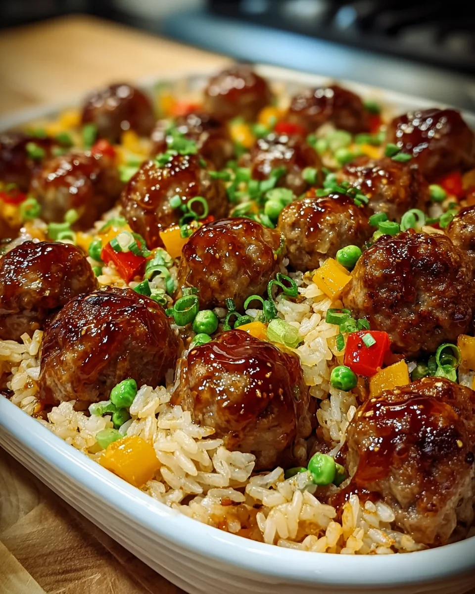 Honey Garlic Meatball Rice Bake