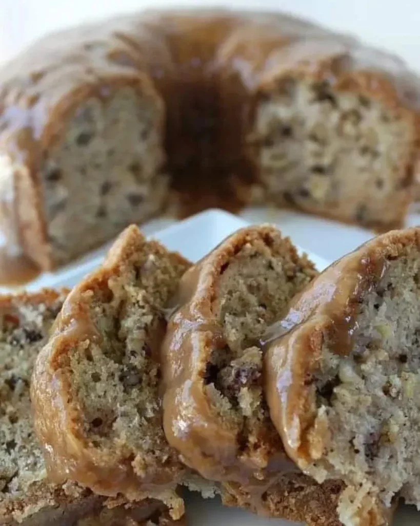 Apple Pecan Cake with Caramel Glaze