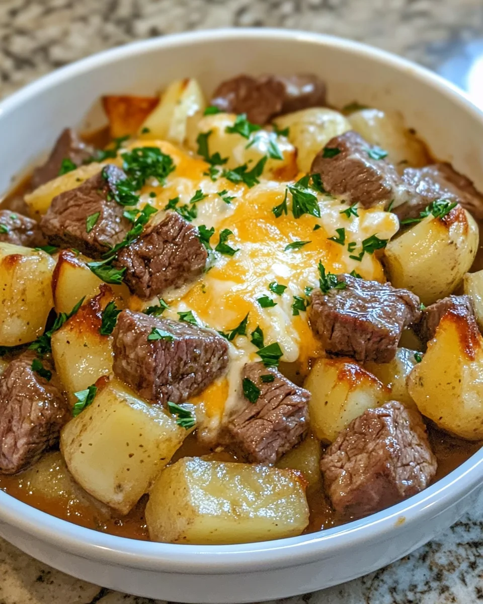 Crockpot Loaded Steak and Potato Bake