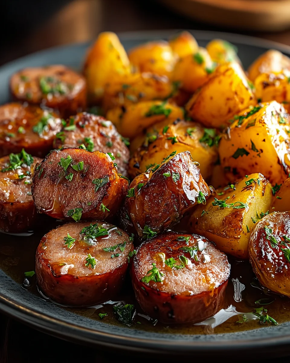 Sausage and Sweet Potatoes with Honey Garlic Sauce delight!