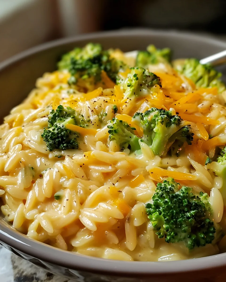 Creamy One-Pot Broccoli Cheddar Orzo