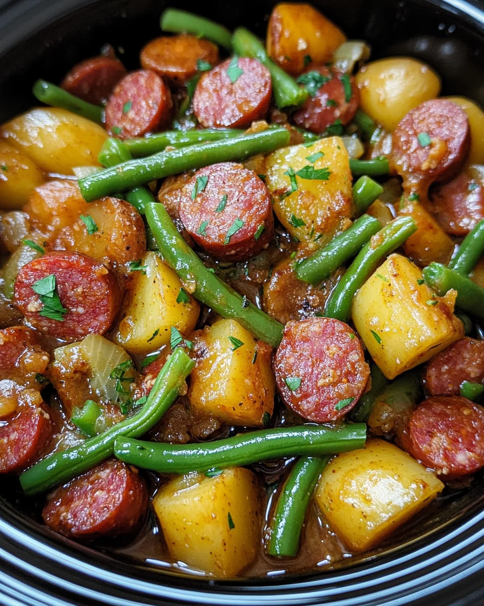Crockpot Kielbasa and Green Beans