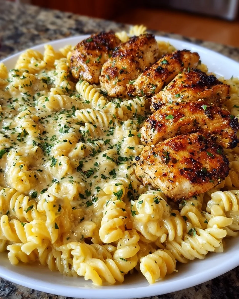 Creamy Garlic Butter Chicken and Rotini in Parmesan Sauce