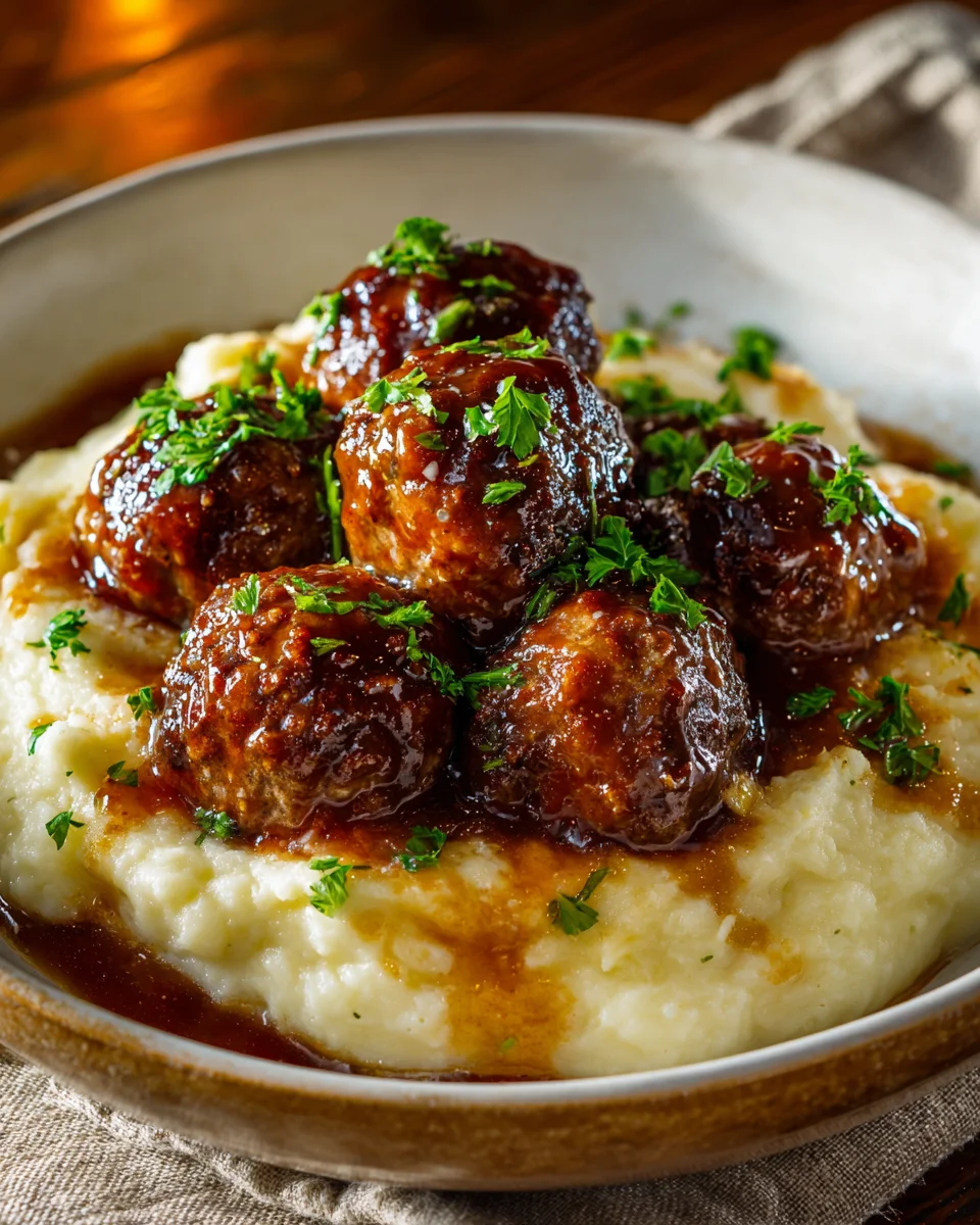 Salisbury Steak Meatballs With Garlic Herb Mashed Potatoes for a Delicious Dinner!