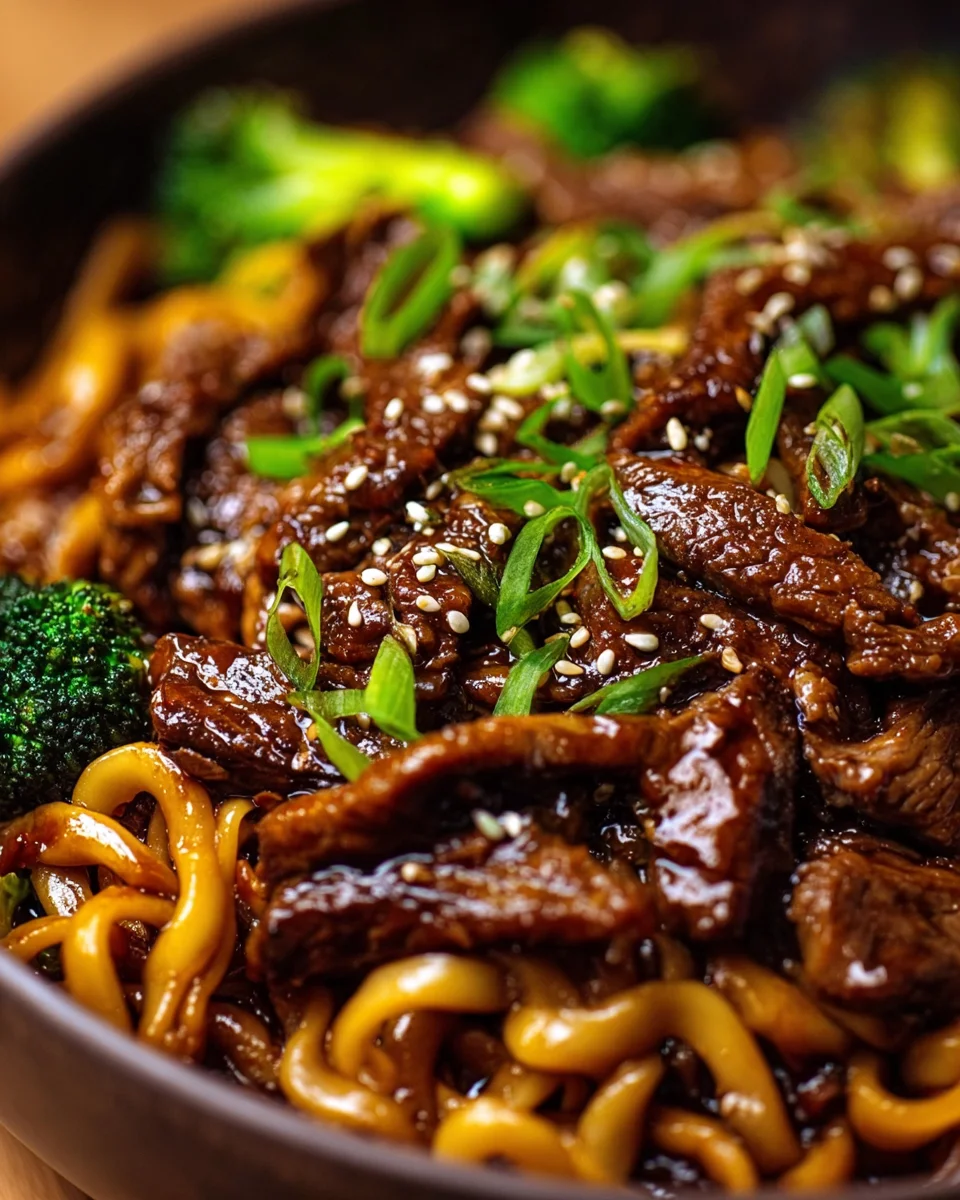 Sticky Garlic Glazed Beef with Tender Egg Noodles