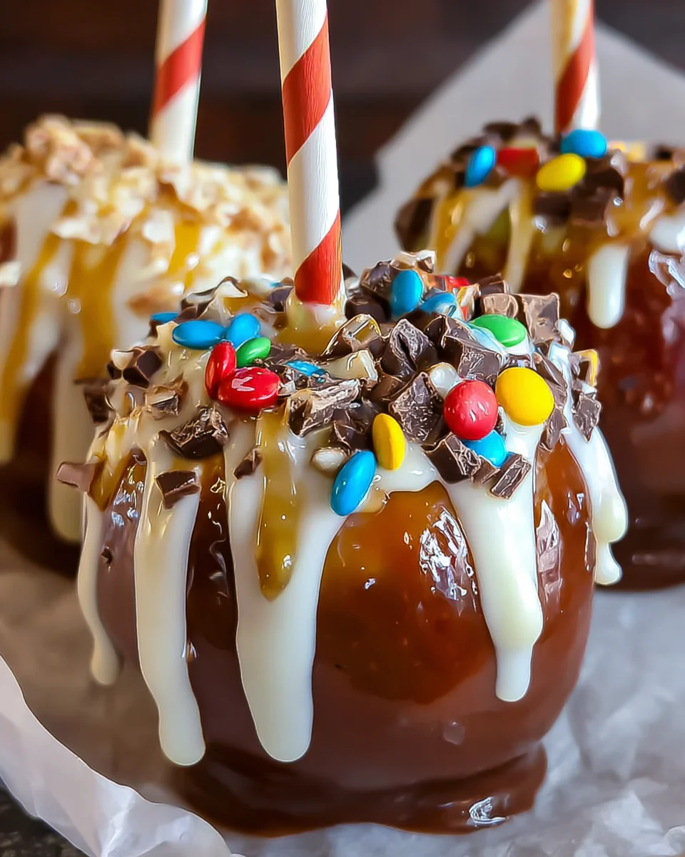 Gourmet Candy-Coated Caramel Apple Creations