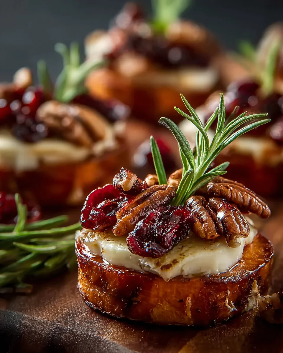 Sweet Potato Rounds with Brie, Cranberry & Pecans