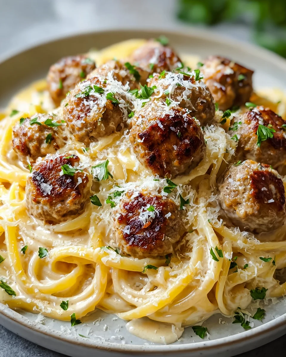 Parmesan Linguine with Garlic Butter Meatballs