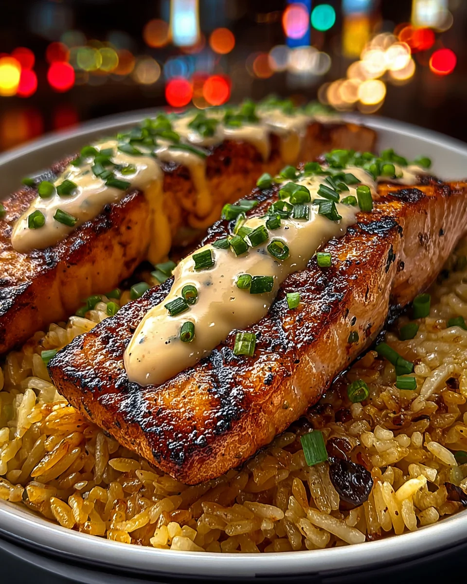 Sweet Honey Garlic Salmon Strips and Fried Rice with Lemon Pepper Sauce