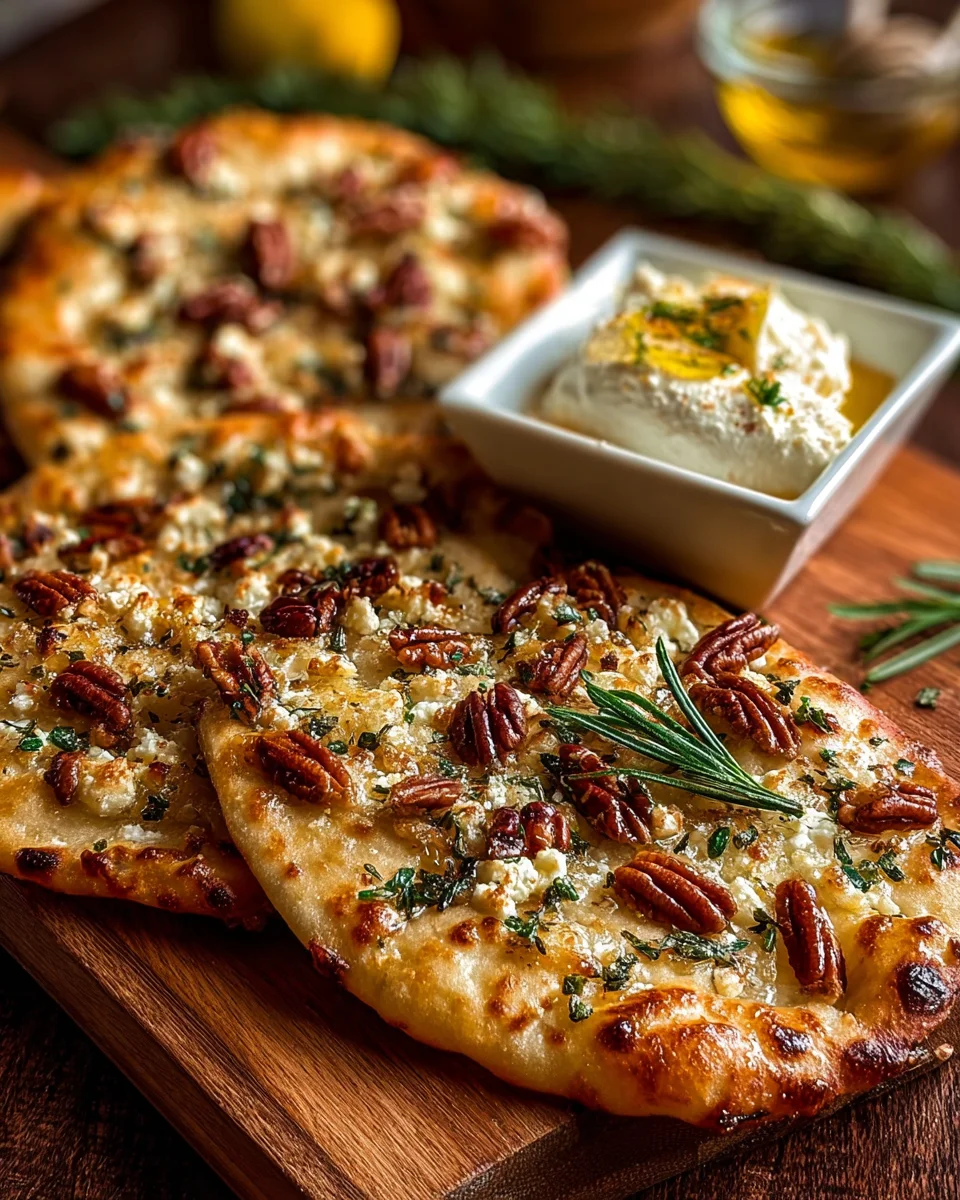 Holiday Herb Flatbreads with Cheese Ball Spread & Pecan Glaze