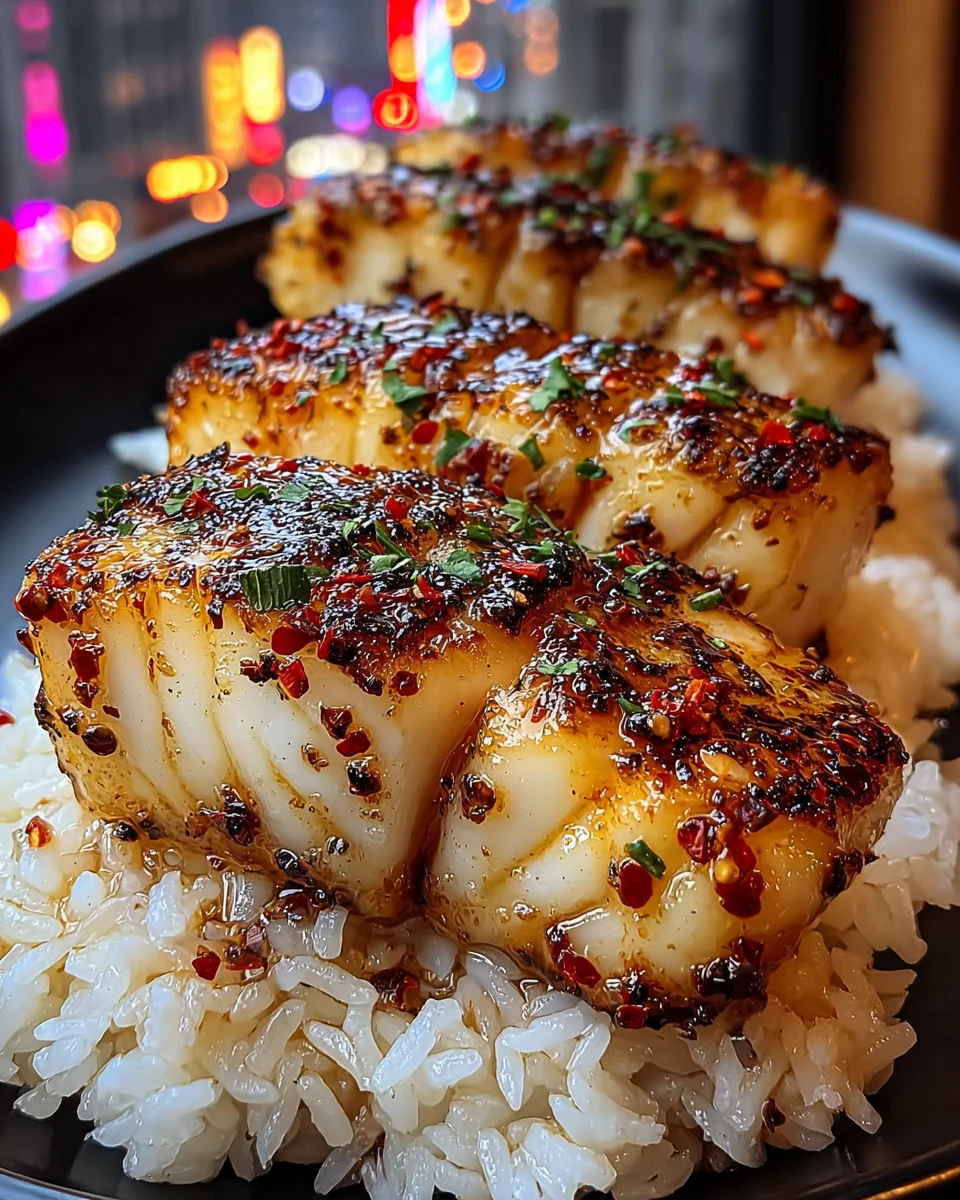 Sweet and Spicy Cod Strips with Rice and Chili Garlic Drizzle
