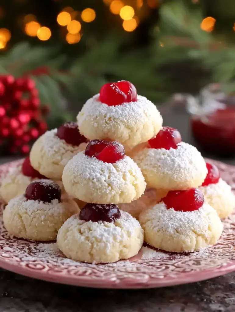 Cherry Snowball Shortbread Cookies