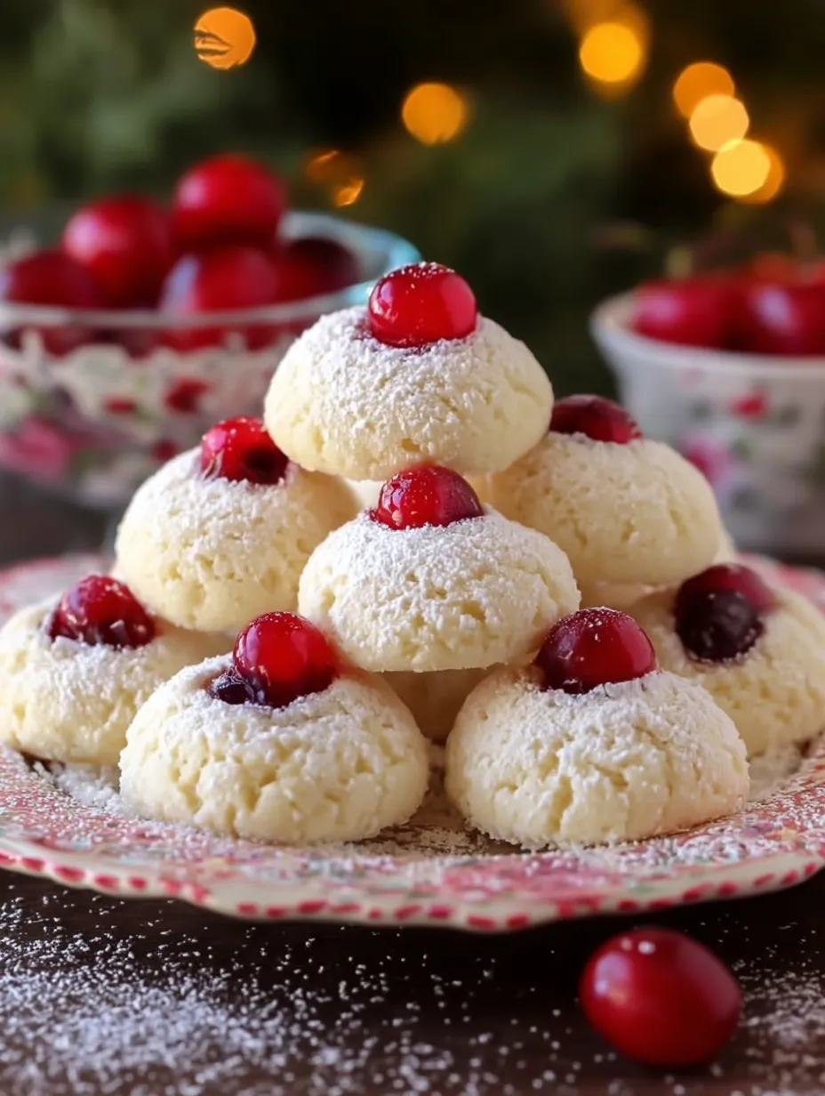 Cherry Snowball Shortbread Cookies