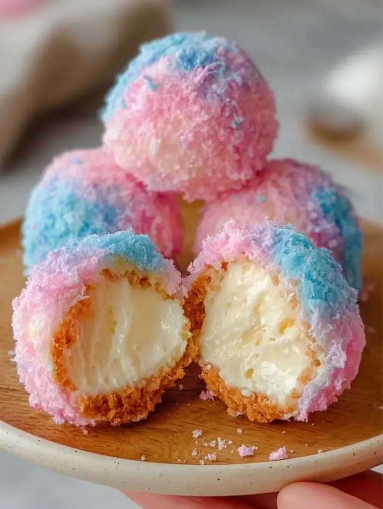 Crispy Cotton Candy Cheesecake Bombs