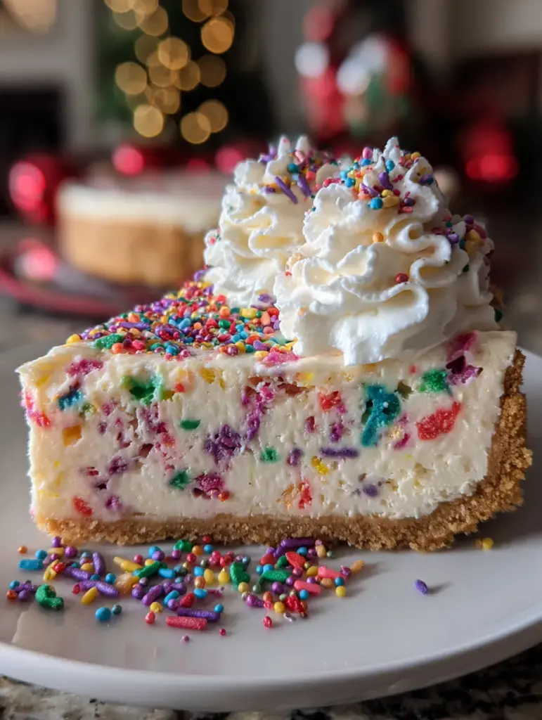 No-Bake Christmas Funfetti Cheesecake