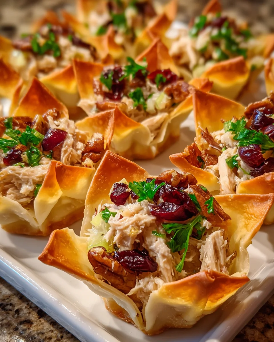 Crispy Cranberry Pecan Chicken Salad Wonton Cups