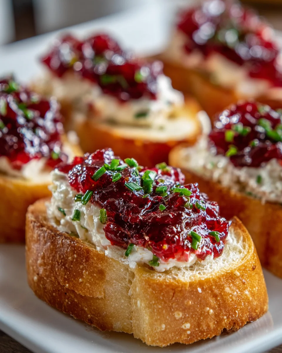 Festive Cranberry Pepper Jelly Cream Cheese Bruschetta