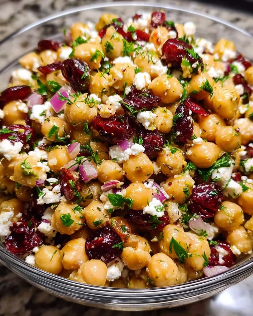 Feta and Cranberry Chickpea Salad with Lemon Vinaigrette