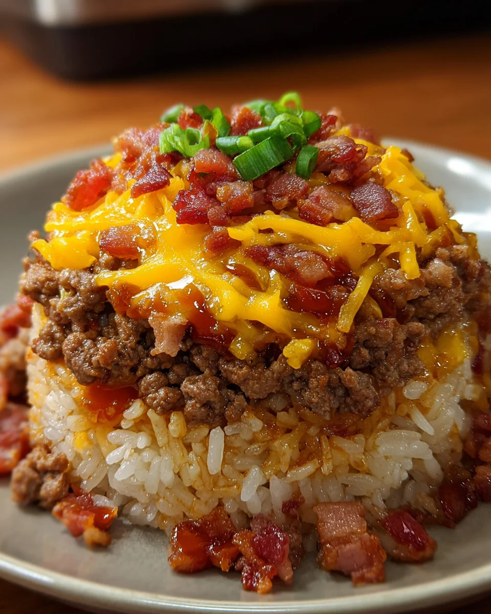 Bacon Cheeseburger Rice Stack