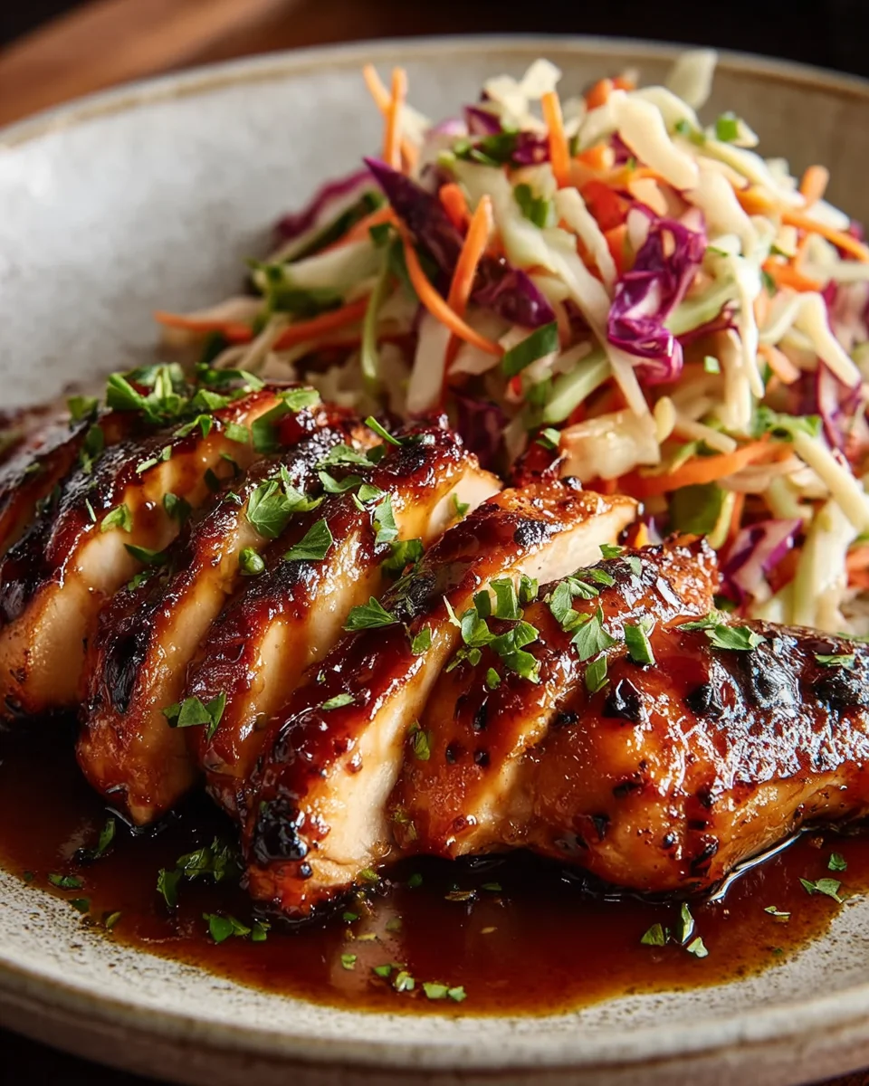 Sticky Apple Cider Chicken with Crisp Autumn Slaw