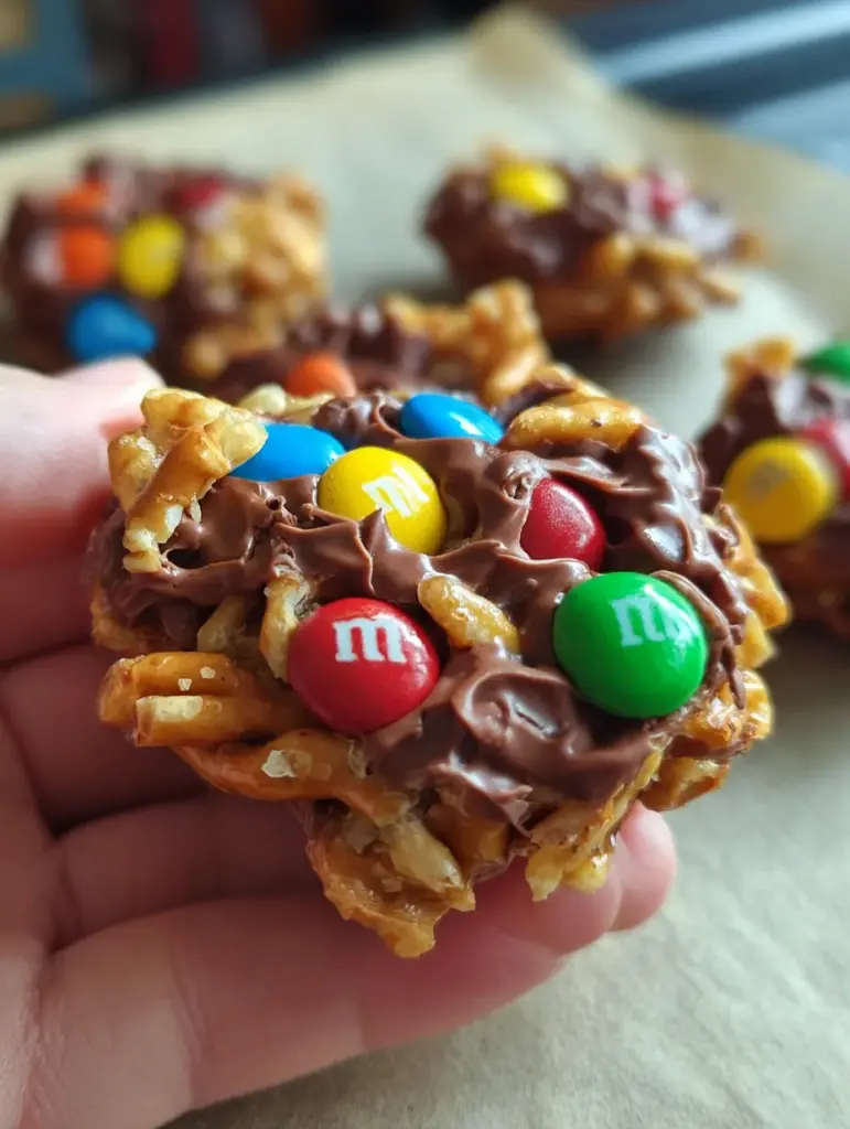 M&M Pretzel Crunch Chocolate Clusters