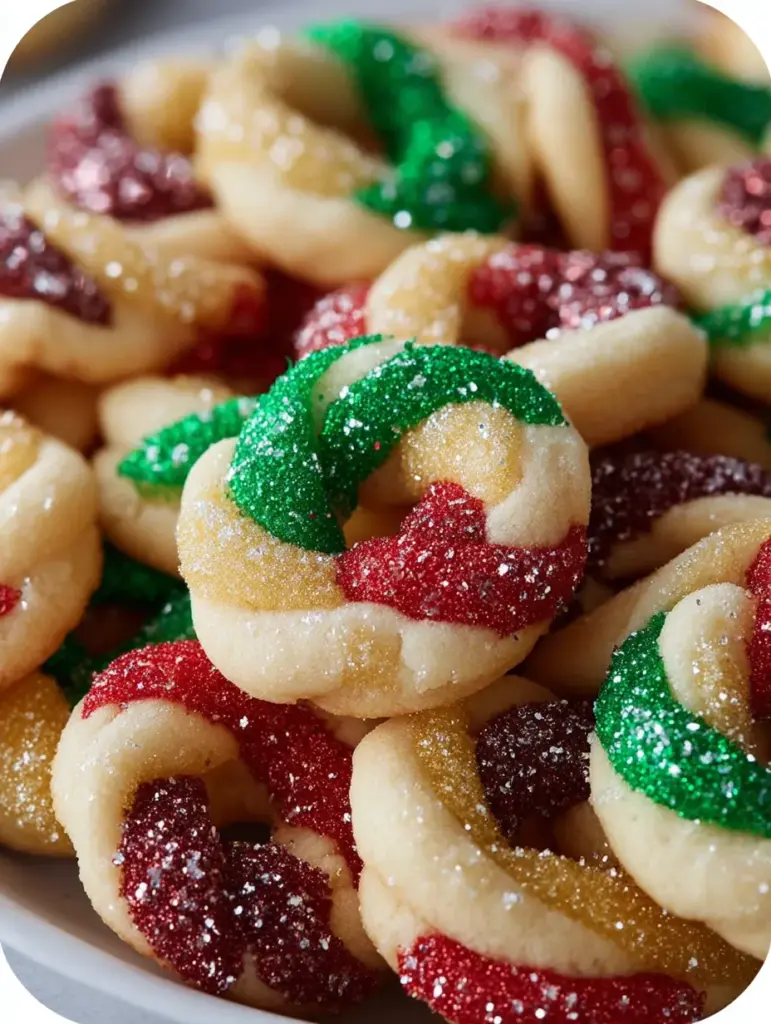 Sparkling Twisted Christmas Wreath Cookies