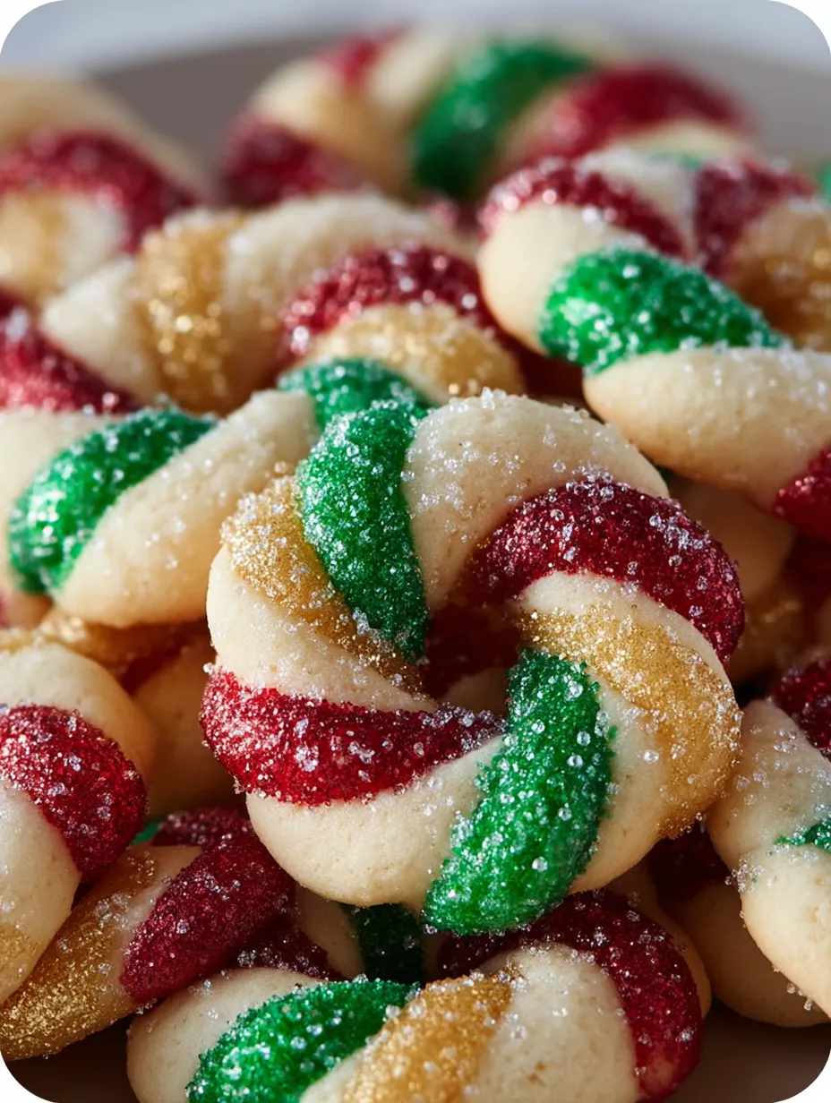 Sparkling Twisted Christmas Wreath Cookies