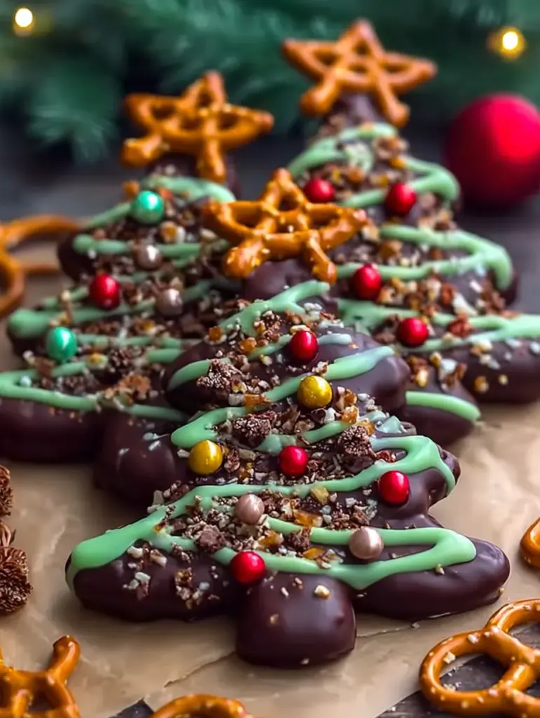 Chocolate Pretzel Christmas Trees