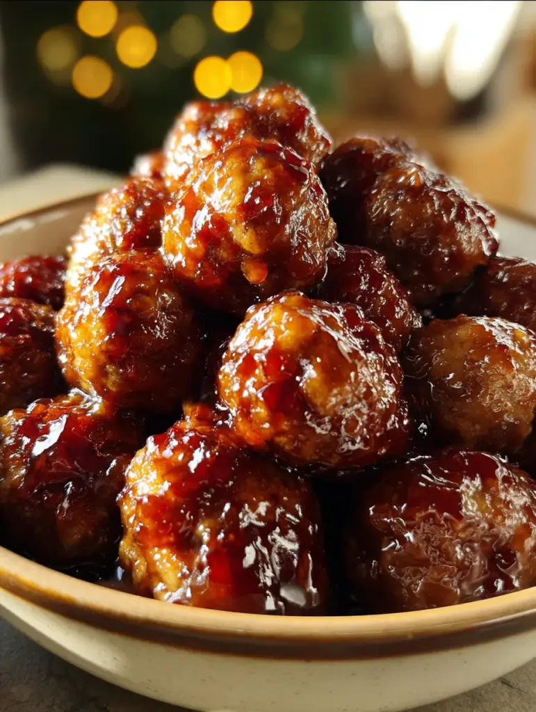 Peach Bourbon Holiday Party Meatballs