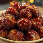 Peach Bourbon Holiday Party Meatballs