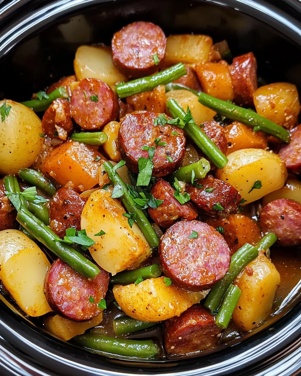 Crockpot Kielbasa and Green Beans