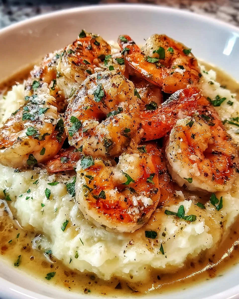 Creamy Garlic Shrimp Over Mashed Potatoes