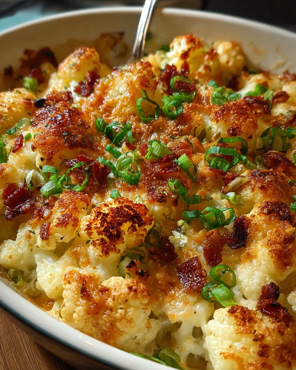 Caramelized Onion & Bacon Cauliflower Cheese Bake