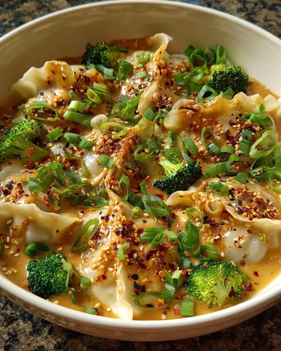 Oven-Baked Dumplings with Peanut Sauce
