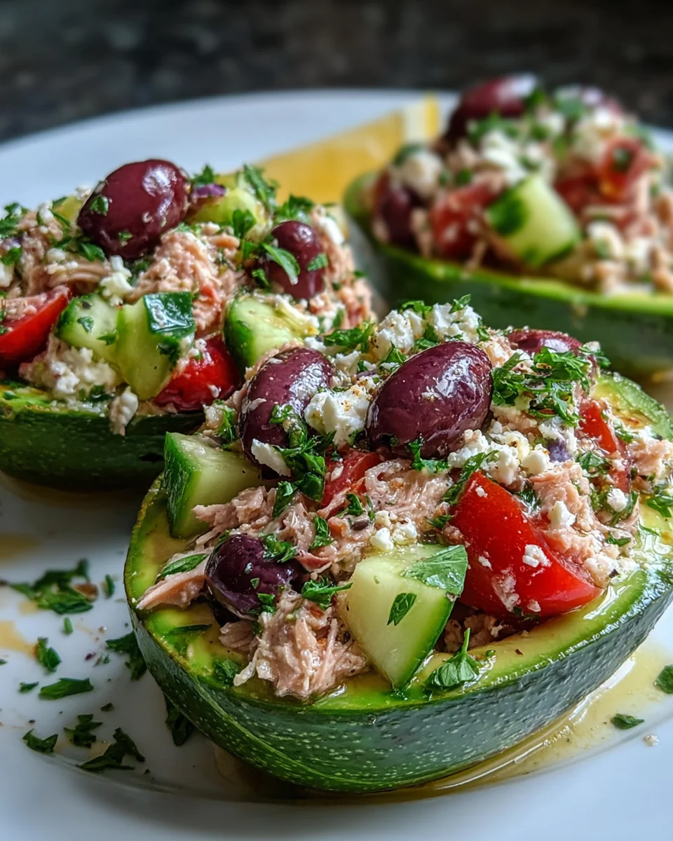 Mediterranean Tuna Salad Stuffed Avocados