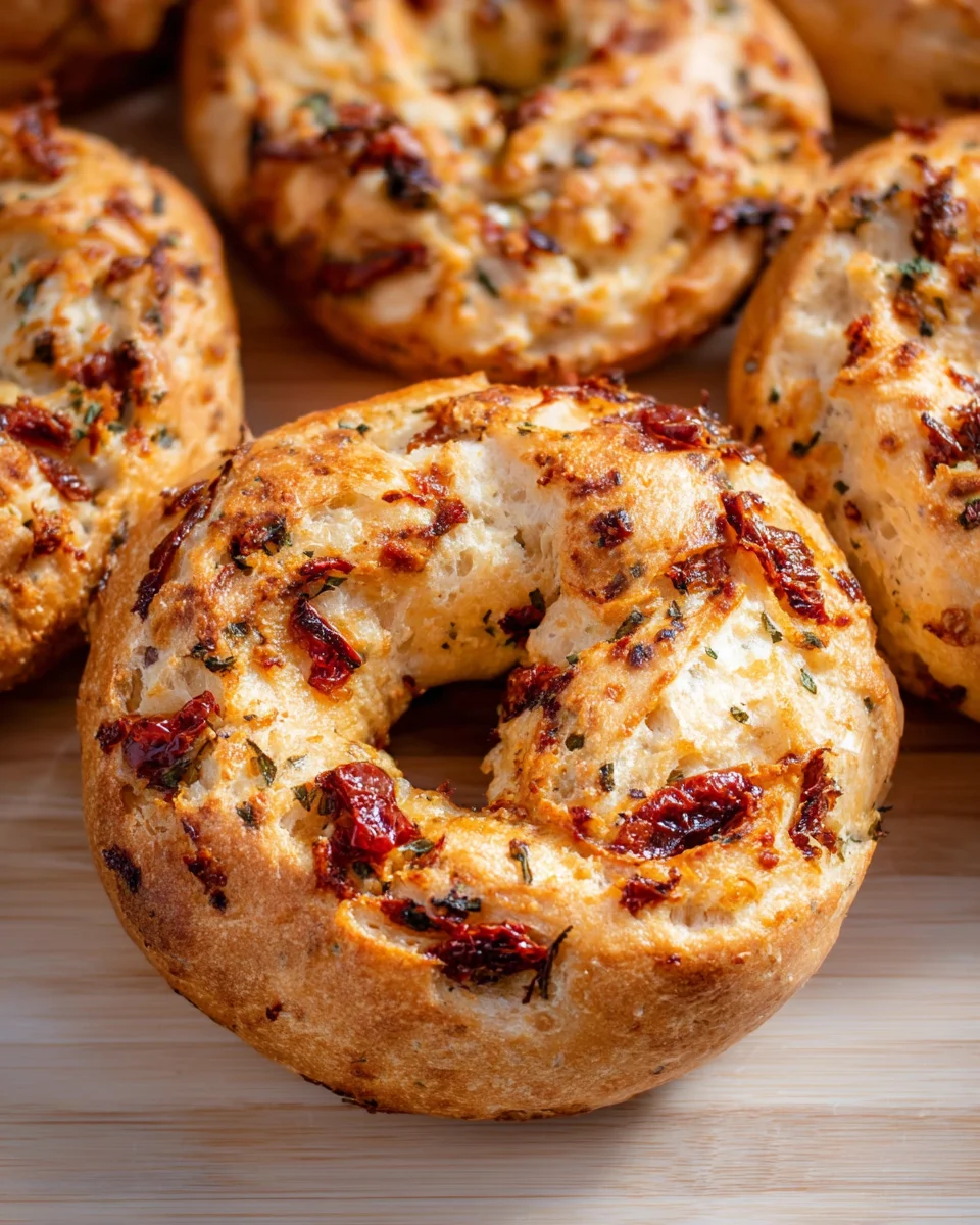 Sourdough Sun Dried Tomato Bagels with Herbs and Cheese