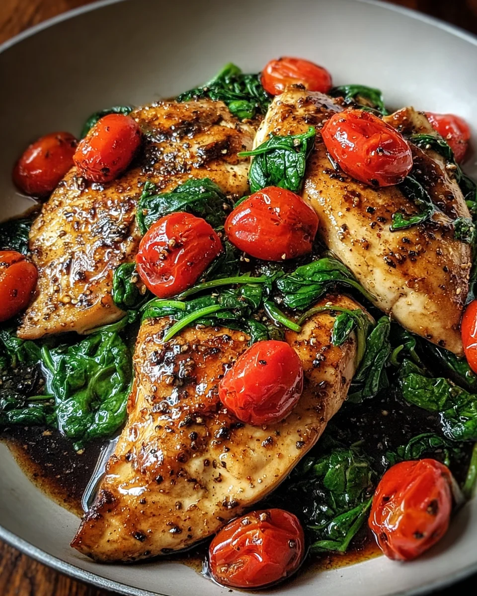 Balsamic Chicken Breast with Spinach and Tomatoes