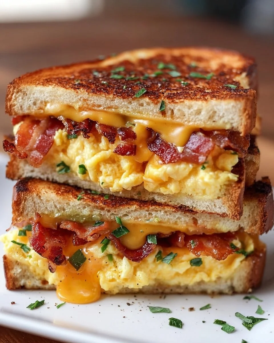 Breakfast Grilled Cheese with Scrambled Eggs and Bacon