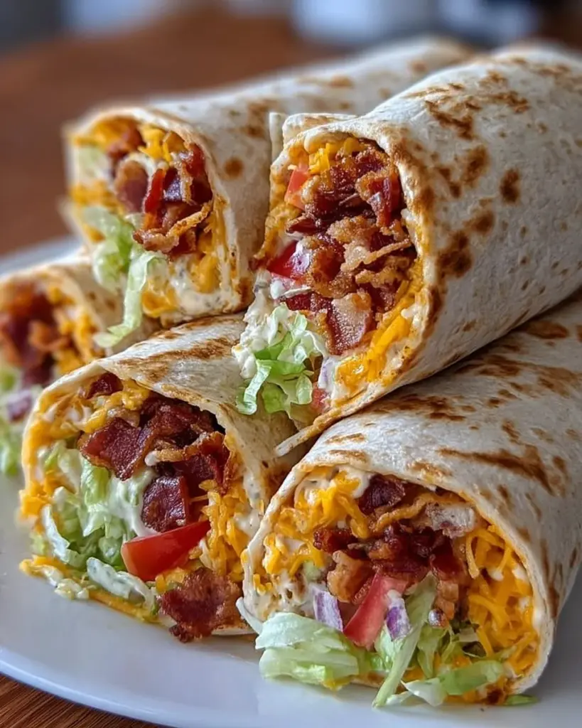 Delicious cheesy bacon ranch wraps filled with fresh ingredients.